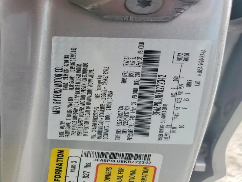 2019 FORD FUSION SE  