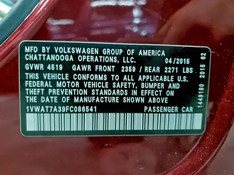 2015 VOLKSWAGEN PASSAT S  