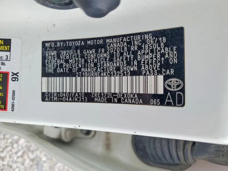 2019 TOYOTA COROLLA L  