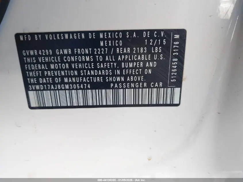 2016 VOLKSWAGEN JETTA 1.8T SPORT