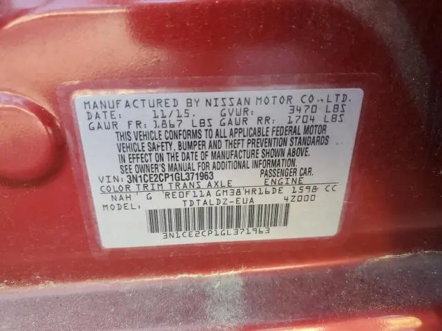 2016 NISSAN VERSA NOTE S  
