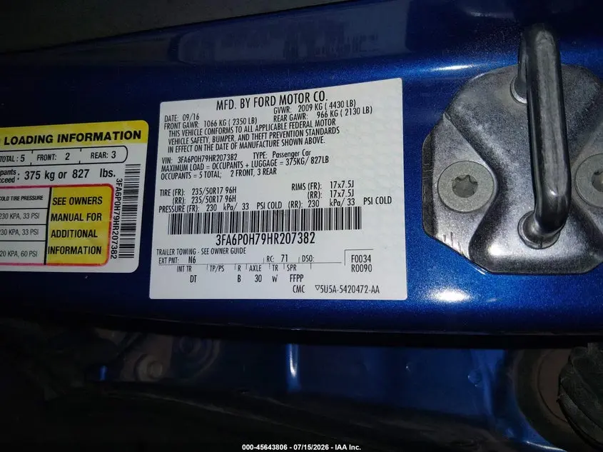 2017 FORD FUSION SE