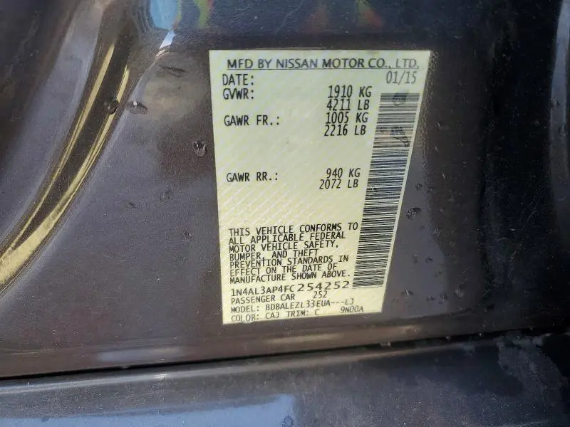 2015 NISSAN ALTIMA 2.5 S  