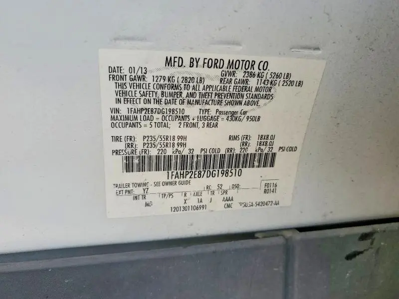 2013 FORD TAURUS SEL  