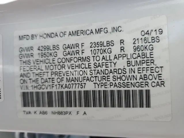 2019 HONDA ACCORD LX  