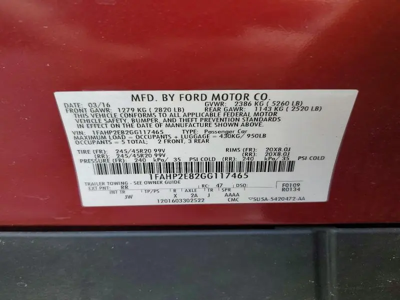 2016 FORD TAURUS SEL  