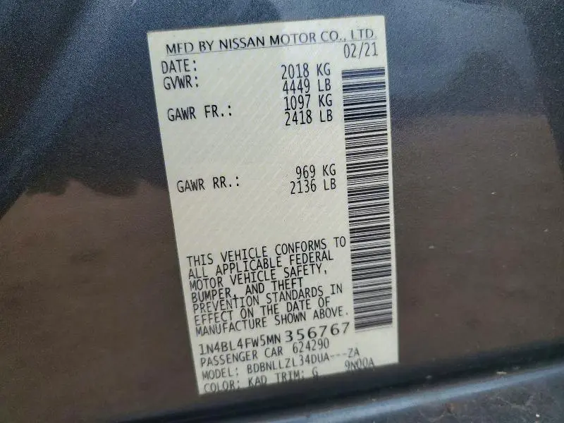 2021 NISSAN ALTIMA PLATINUM  
