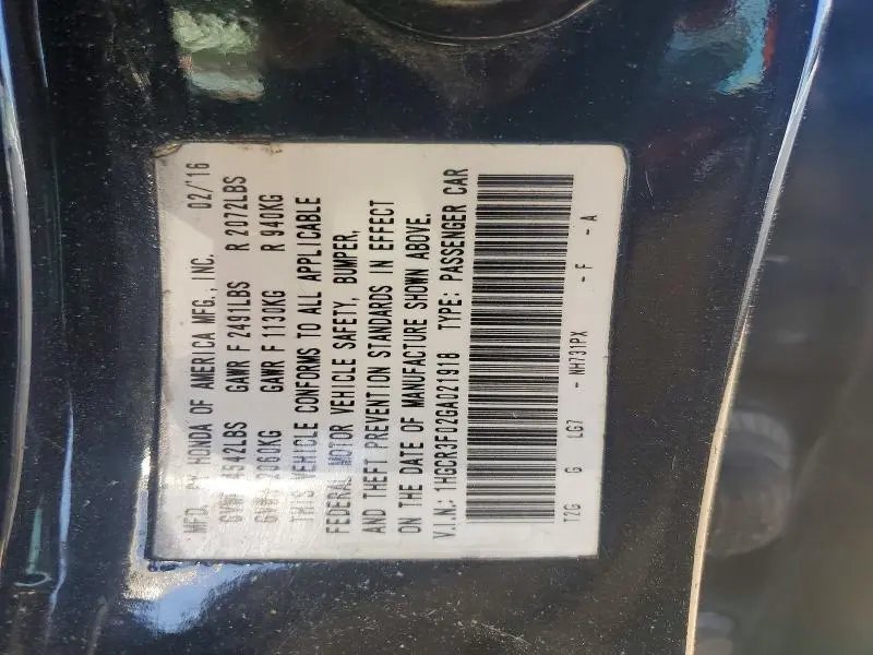 2016 HONDA ACCORD EXL  
