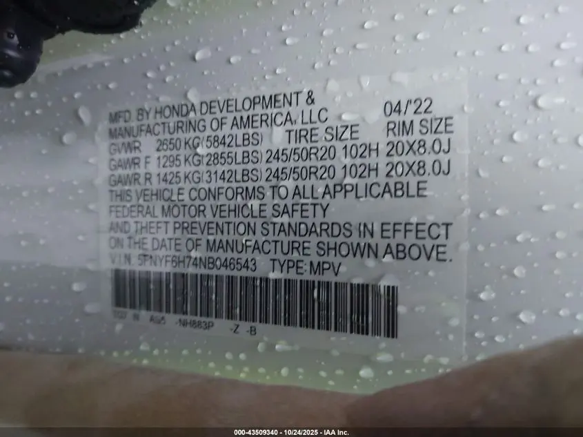 2022 HONDA PILOT AWD BLACK EDITION