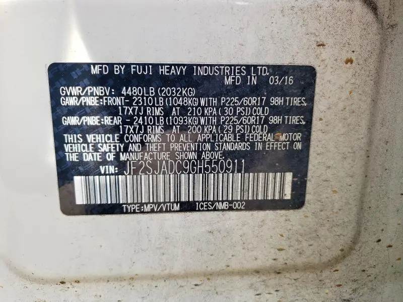 2016 SUBARU FORESTER 2.5I PREMIUM  