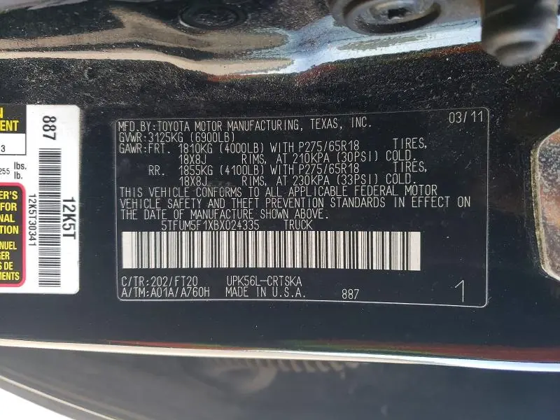 2011 TOYOTA TUNDRA GRADE  