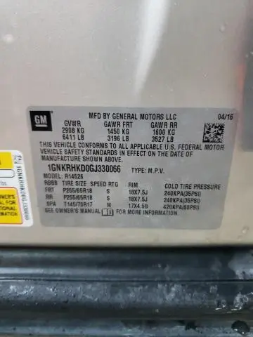 2016 CHEVROLET TRAVERSE LT  