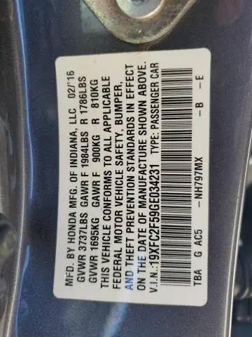 2016 HONDA CIVIC LX  