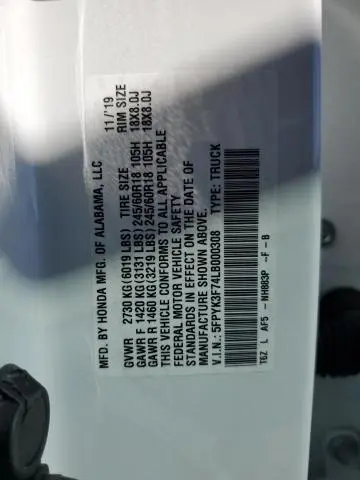 2020 HONDA RIDGELINE RTL  