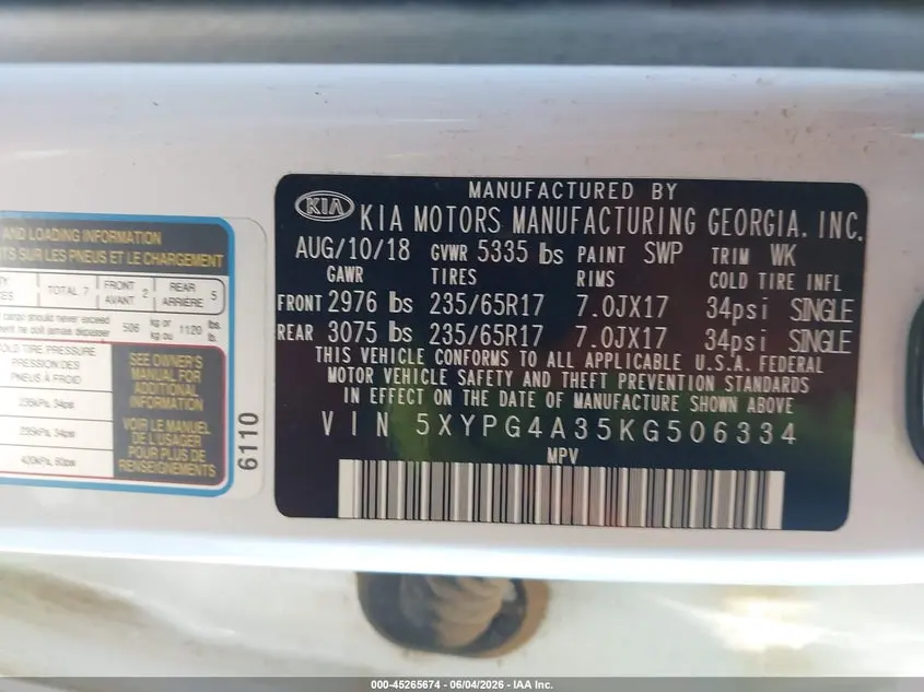 2019 KIA SORENTO 2.4L LX