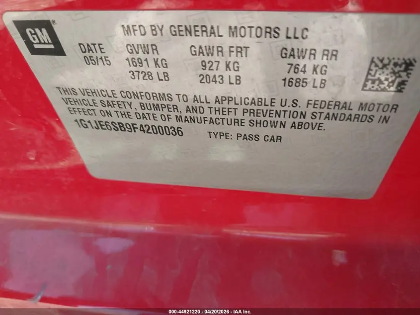 2015 CHEVROLET SONIC LTZ AUTO