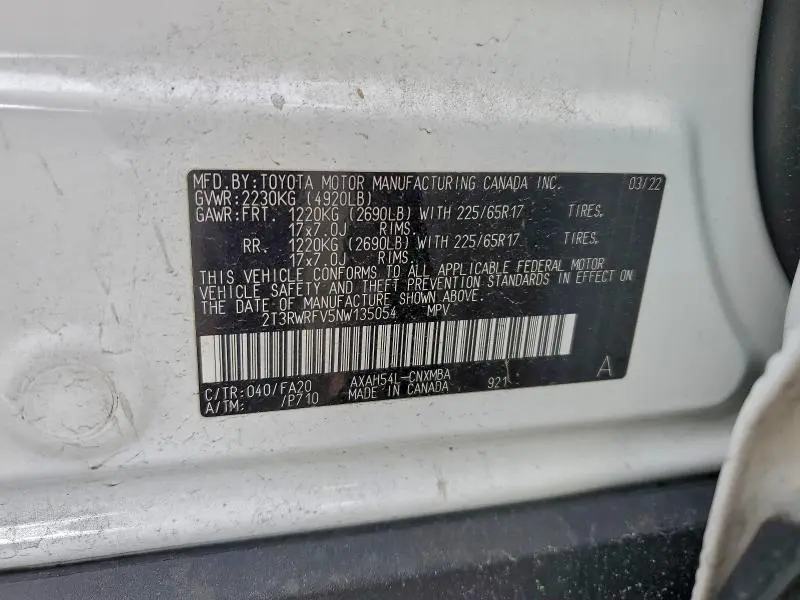 2022 TOYOTA RAV4 XLE  