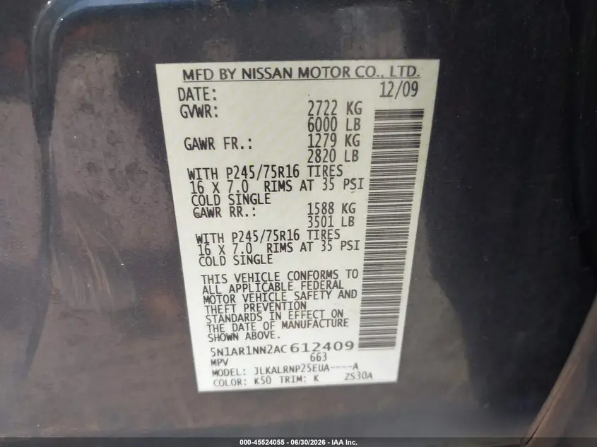 2010 NISSAN PATHFINDER S FE+