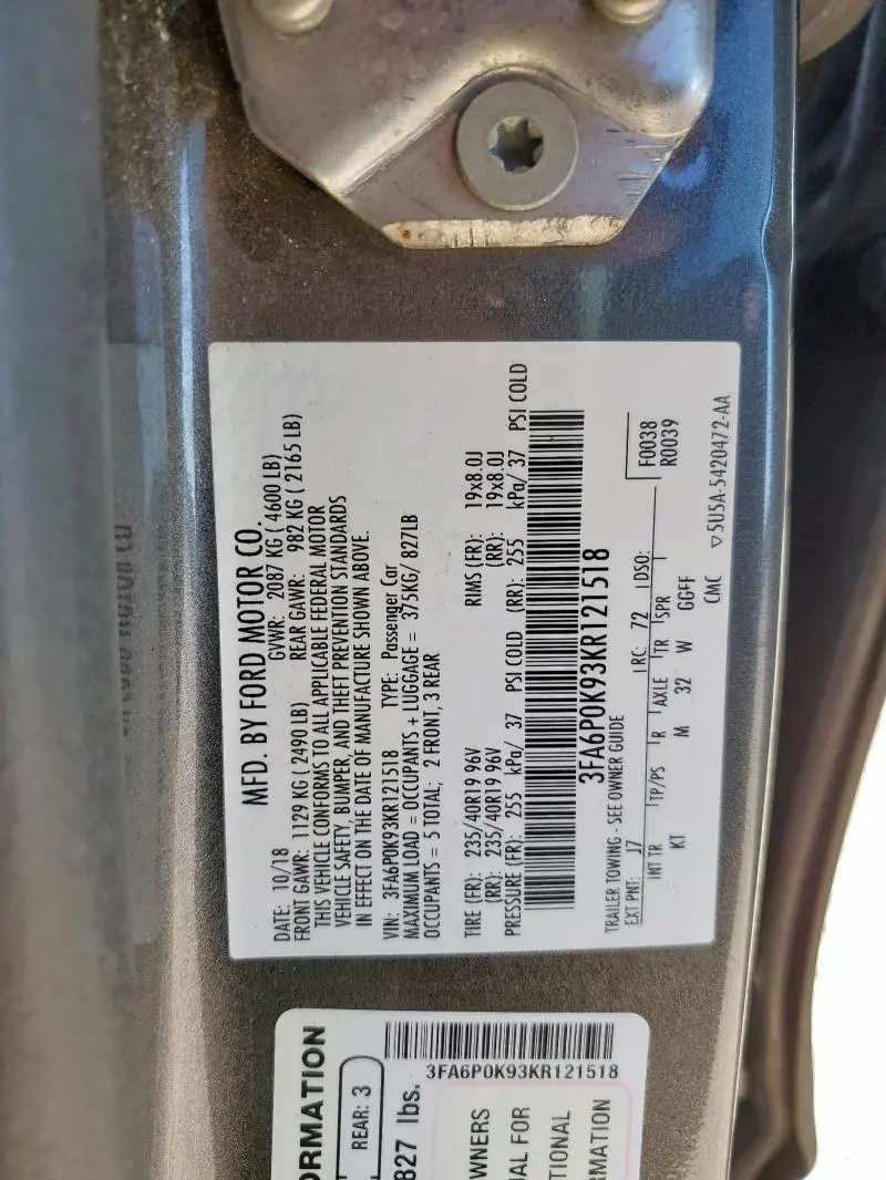 2019 FORD FUSION TITANIUM  