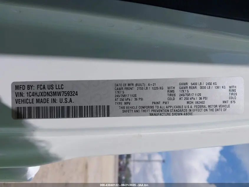 2021 JEEP WRANGLER UNLIMITED SPORT 4X4