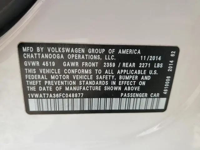 2015 VOLKSWAGEN PASSAT S  