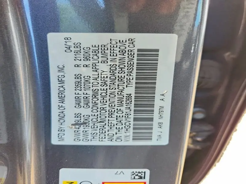 2018 HONDA ACCORD EXL  