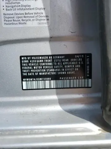 2013 VOLKSWAGEN GOLF   