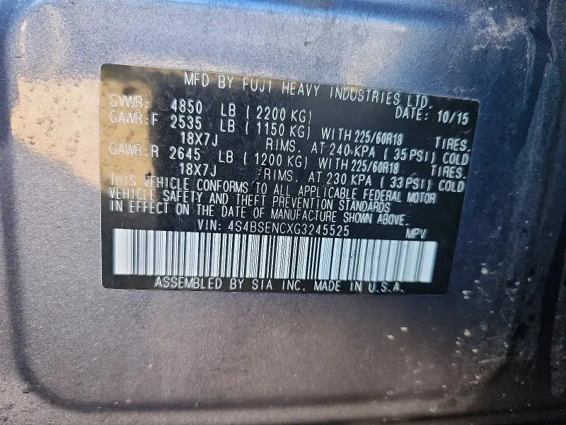 2016 SUBARU OUTBACK 3.6R LIMITED  