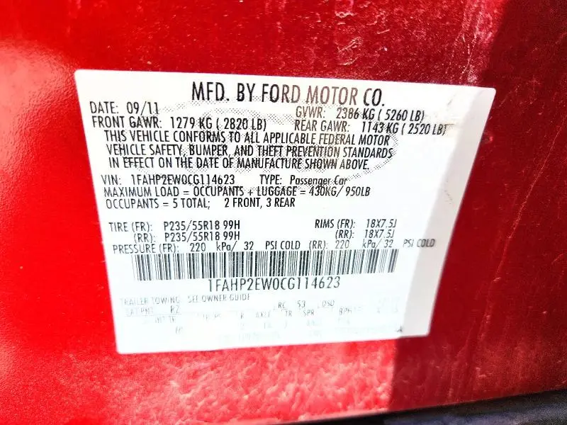 2012 FORD TAURUS SEL  