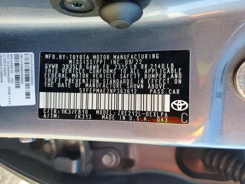 2022 TOYOTA COROLLA LE  