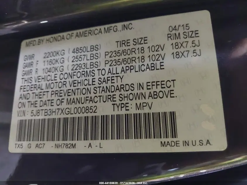 2016 ACURA RDX ADVANCE PACKAGE