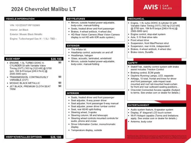 2024 CHEVROLET MALIBU LT  