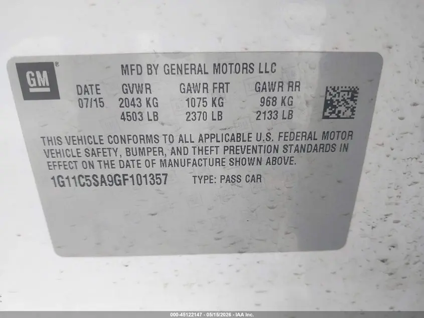 2016 CHEVROLET MALIBU LIMITED LT