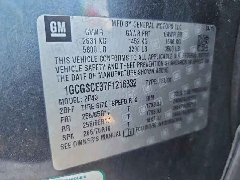 2015 CHEVROLET COLORADO Z71  