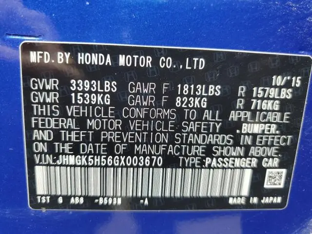 2016 HONDA FIT LX  