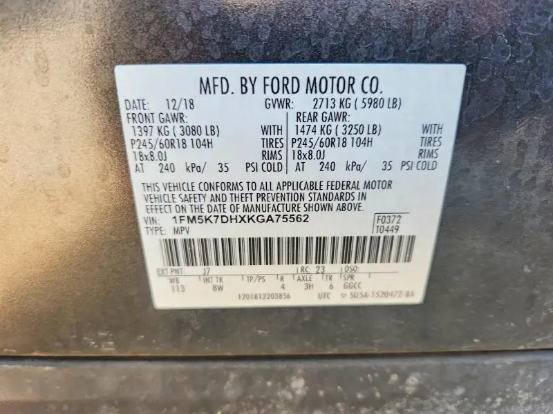 2019 FORD EXPLORER XLT  