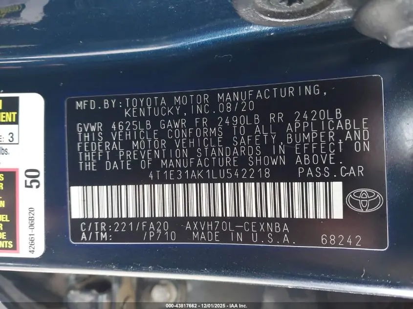 2020 TOYOTA CAMRY LE HYBRID