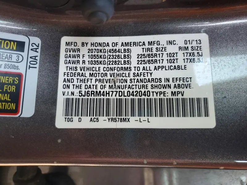 2013 HONDA CR-V EXL  