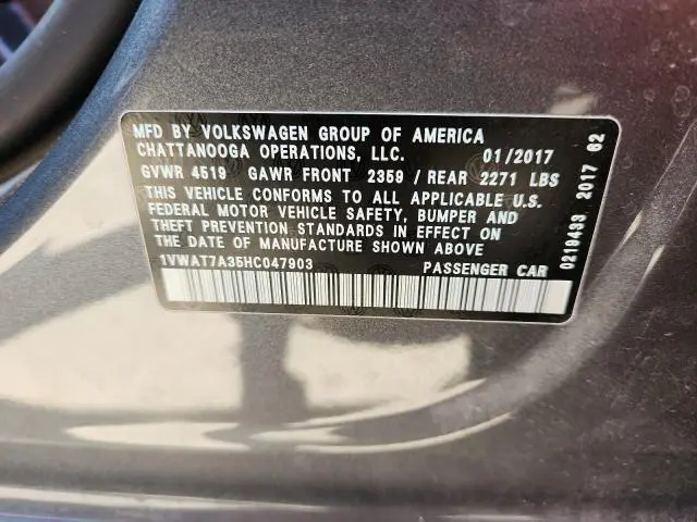 2017 VOLKSWAGEN PASSAT S  