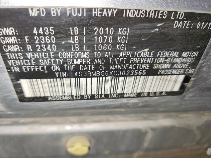 2012 SUBARU LEGACY 2.5I PREMIUM  