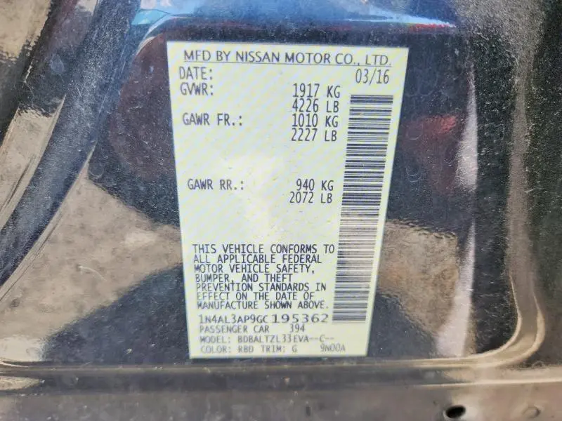 2016 NISSAN ALTIMA 2.5 SL  