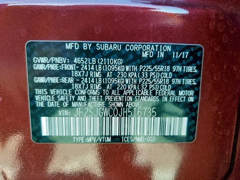 2018 SUBARU FORESTER 2.0XT TOURING  