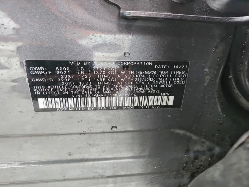 2021 SUBARU ASCENT TOURING  