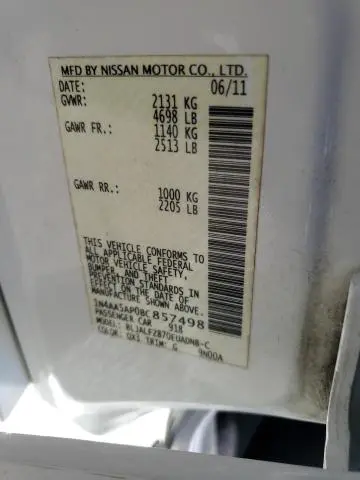 2011 NISSAN MAXIMA S  