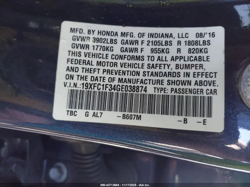 2016 HONDA CIVIC EX-T