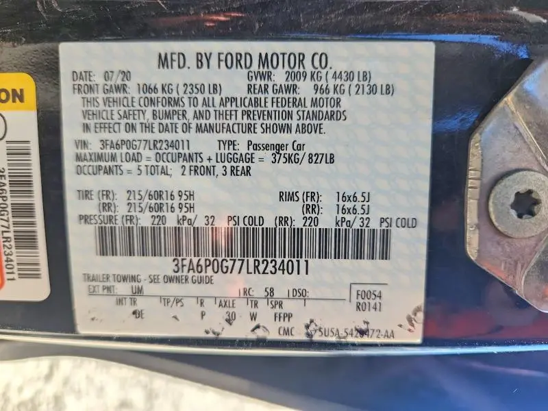 2020 FORD FUSION S  