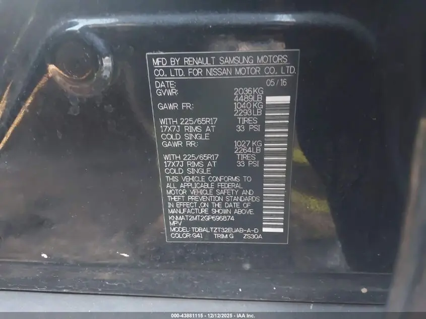 2016 NISSAN ROGUE SV