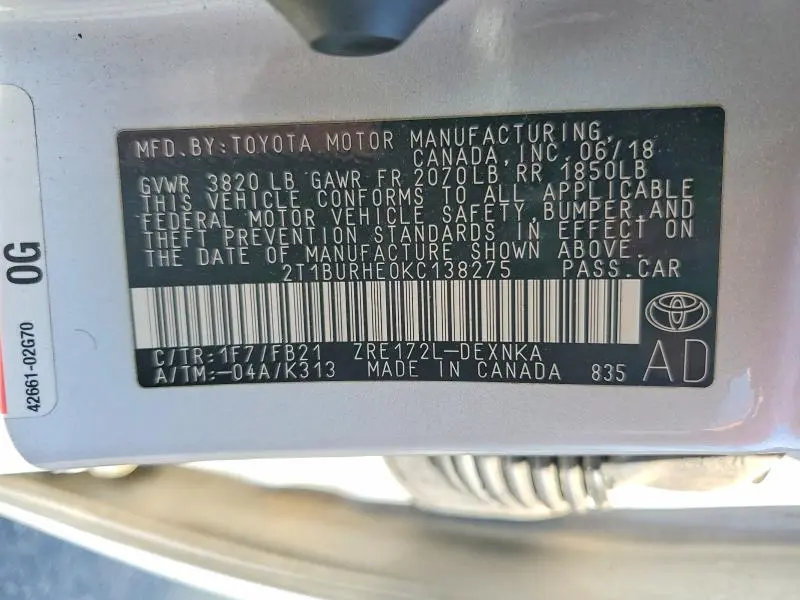2019 TOYOTA COROLLA LE  