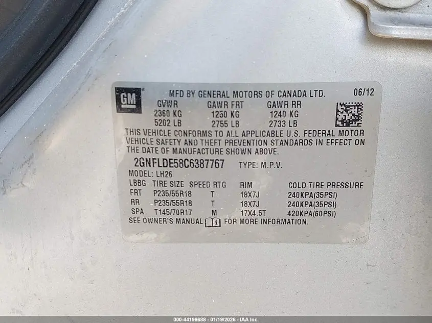 2012 CHEVROLET EQUINOX 1LT