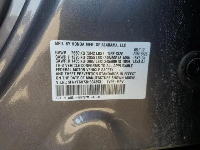 2017 HONDA PILOT EXLN